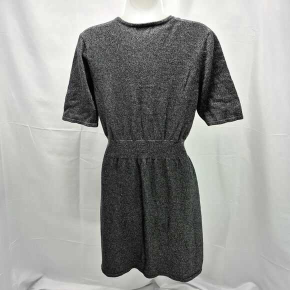 Liz Claiborne Gray Silver Metallic Sparkle Faux Wrap V-Neck Sweater Dress Medium - Picture 3 of 12